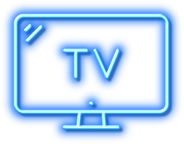 TV Line Icon. Television Sign. Hotel Service. Neon Light Effect Outline Icon.